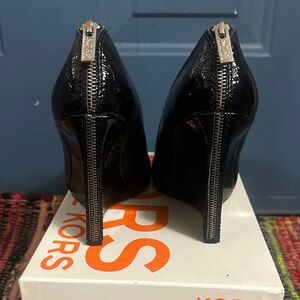 Michael Kors Black Patent Leather Wedge Heels with Rear Zipper